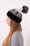 Czapka damska z pomponem Abigail K326 beżowy+czarny  