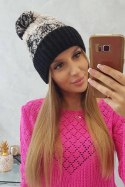 Czapka damska z pomponem Abigail K326 beżowy+czarny  