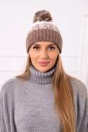Czapka damska z pomponem Abigail K326 cappuccino+ecru  