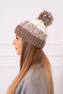 Czapka damska z pomponem Abigail K326 cappuccino+ecru  