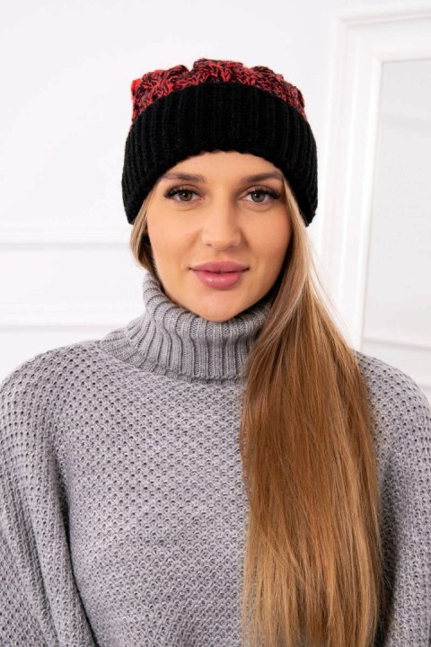 Czapka damska z pomponem Abigail K326 czarny+malinowy  