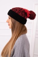 Czapka damska z pomponem Abigail K326 czarny+malinowy  