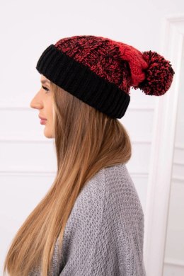 Czapka damska z pomponem Abigail K326 czarny+malinowy  