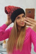 Czapka damska z pomponem Abigail K326 czarny+malinowy  