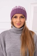 Czapka damska z pomponem Abigail K326 fioletowy+biały  