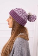 Czapka damska z pomponem Abigail K326 fioletowy+biały  