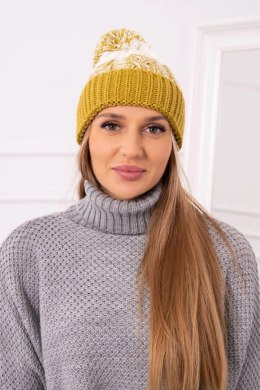Czapka damska z pomponem Abigail K326 kiwi+ecru  