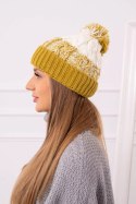Czapka damska z pomponem Abigail K326 kiwi+ecru  