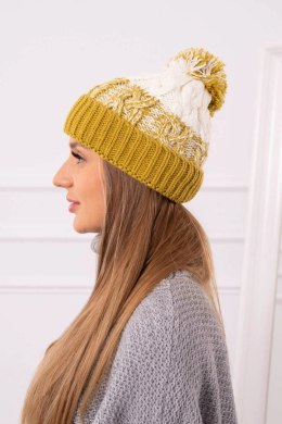 Czapka damska z pomponem Abigail K326 kiwi+ecru  