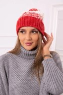 Czapka damska z pomponem Abigail K326 malinowy+ecru  