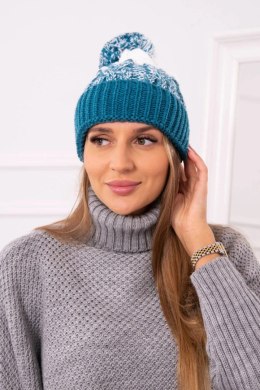 Czapka damska z pomponem Abigail K326 morski+ecru  