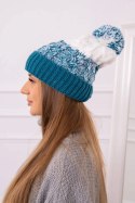 Czapka damska z pomponem Abigail K326 morski+ecru  