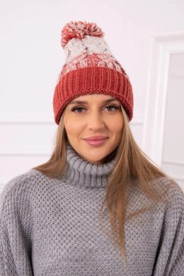 Czapka damska z pomponem Abigail K326 rudy+beżowy  