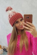 Czapka damska z pomponem Abigail K326 rudy+beżowy  