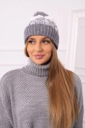 Czapka damska z pomponem Abigail K326 szary+biały  
