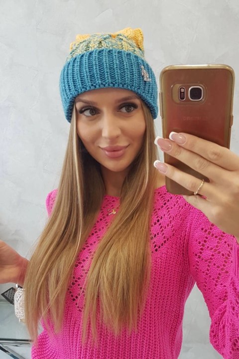 Czapka damska z pomponem Abigail K326 turkusowy+żółty Czapka damska z pomponem Abigail K326 turkusowy+żółty