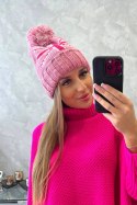 Czapka damska z pomponem Elizabeth K386 ciemno różowa  