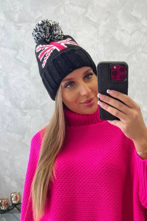 Czapka damska z pomponem Elizabeth K386 czarna  