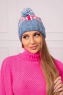 Czapka damska z pomponem Elizabeth K386 jeansowa  