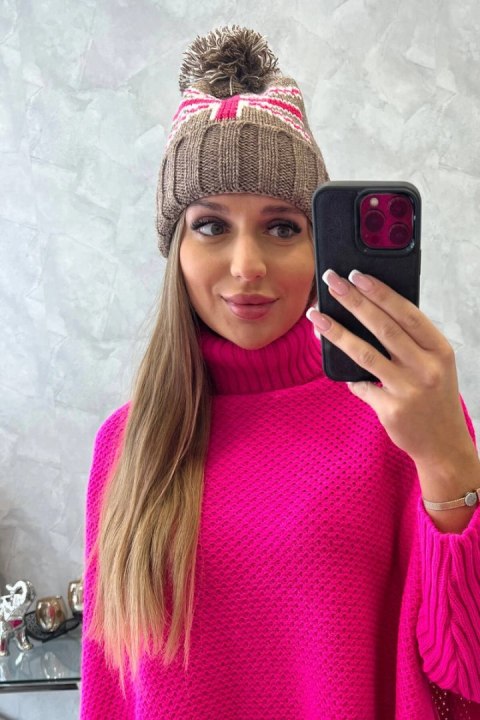 Czapka damska z pomponem Elizabeth K386 mocca  