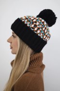 Czapka damska z pomponem Ellen K325 czarna  
