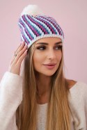 Czapka damska z pomponem Hanna K328 biały+jeansowy  