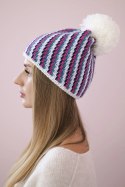 Czapka damska z pomponem Hanna K328 biały+jeansowy  