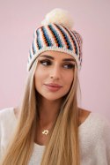 Czapka damska z pomponem Hanna K328 ecru  