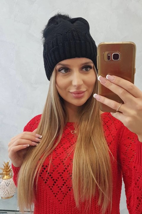 Czapka damska z pomponem Judyta K347 czarna  