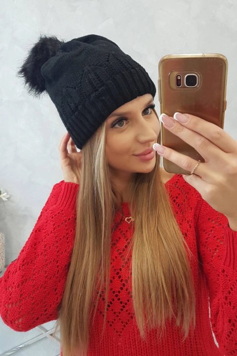 Czapka damska z pomponem Judyta K347 czarna  