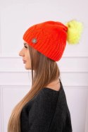 Czapka damska z pomponem Judyta K347 pomarańczowa  