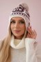 Czapka damska z pomponem Rosa K368 bordowy+biały+beżowy  