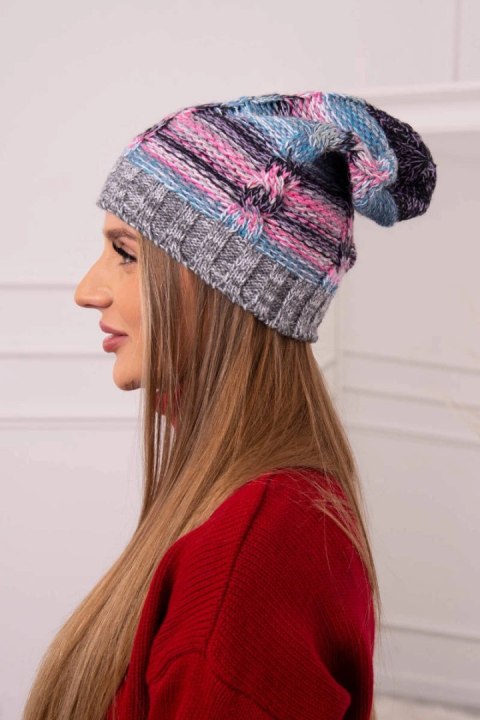 Czapka z polarem Klaudia K255 różowy+ciemny szary  