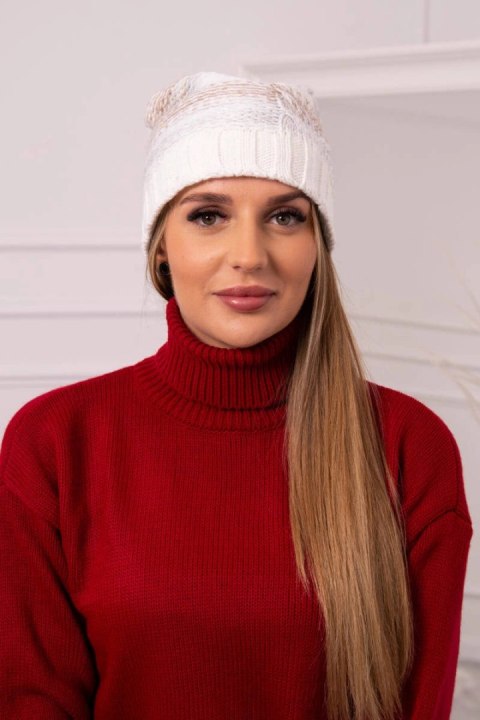 Czapka z polarem Monika K256 ciemny beżowy+ecru  