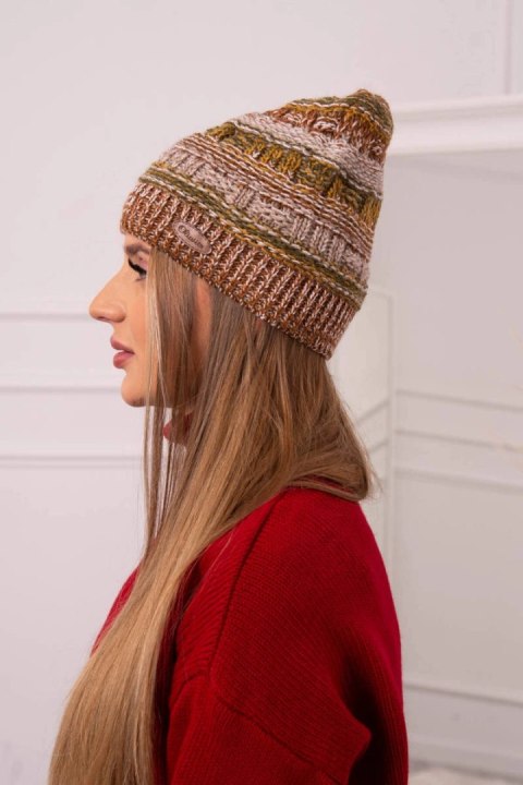 Czapka z polarem Patrycja K254 khaki+camelowy Czapka z polarem Patrycja K254 khaki+camelowy