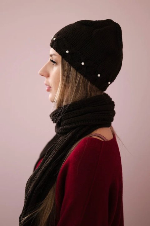 Komplet damski z szalem Melania K389 brązowy  