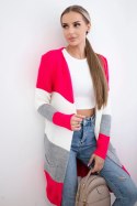 Sweter Kardigan w pasy malinowy+ecru  