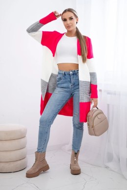 Sweter Kardigan w pasy malinowy+ecru  