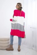 Sweter Kardigan w pasy malinowy+ecru  