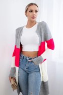 Sweter Kardigan w pasy szary+malinowy  