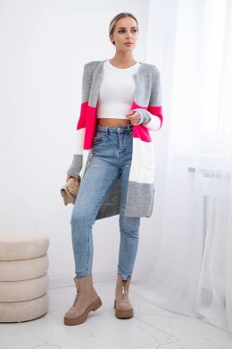 Sweter Kardigan w pasy szary+malinowy  