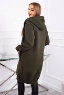 Bluza ocieplana długa z kapturem khaki  