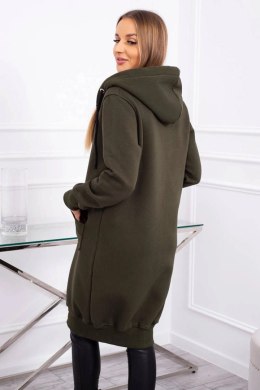Bluza ocieplana długa z kapturem khaki  
