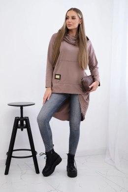 Bluza z długim tyłem i kapturem mocca  