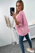 Bluzka muślinowa z podwijanym rękawem jasno różowa  