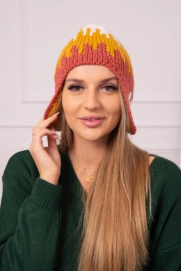 Czapka damska Nikol K405 biały+musztardowy+rudy  
