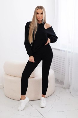 Komplet 3-częściowy bluza + top + legginsy czarny  