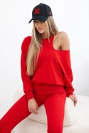 Komplet 3-częściowy bluza + top + legginsy czerwony  