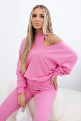 Komplet 3-częściowy bluza + top + legginsy jasno różowy  