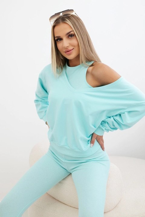 Komplet 3-częściowy bluza + top + legginsy miętowy  
